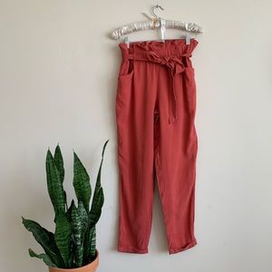 ZARA Paperbag Waist Terra-cotta Red Trousers